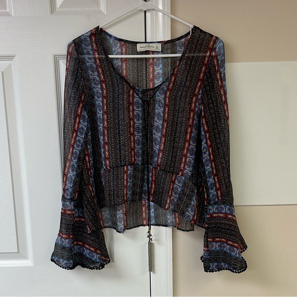 Abercrombie & Fitch Boho Lace Top Blouse Bell Sleeves Sheer